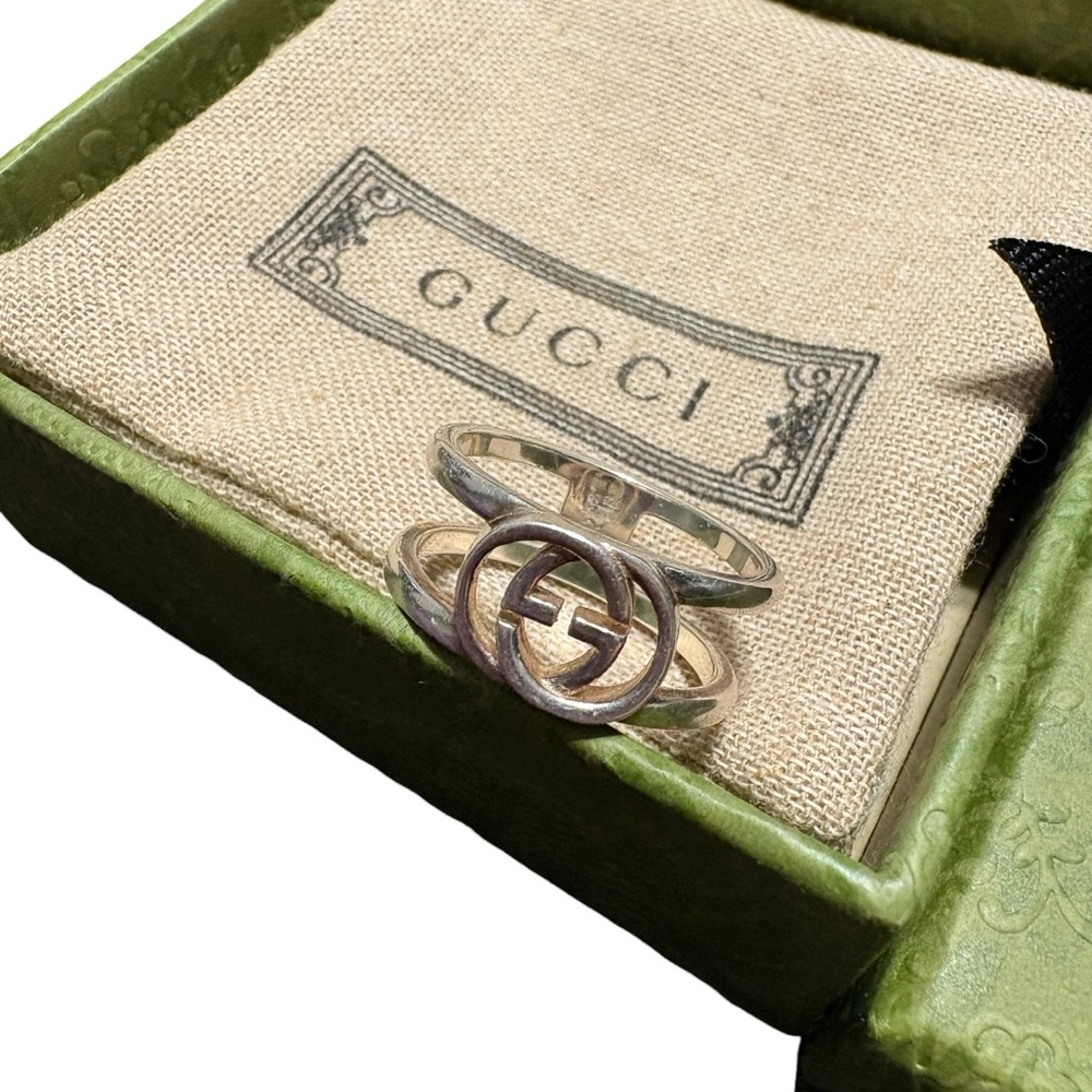 Gucci Double G Interlocking Logo Ring in Silver Tone